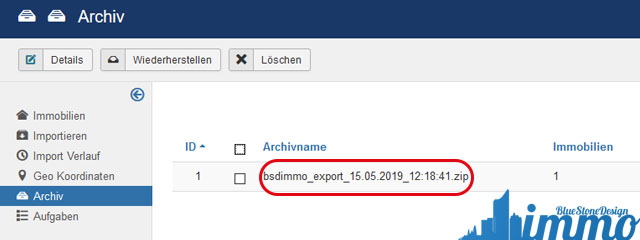 bsdimmo objekte archivieren wiederherstellen