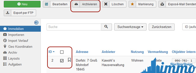 Joomla Immobilien Archivieren